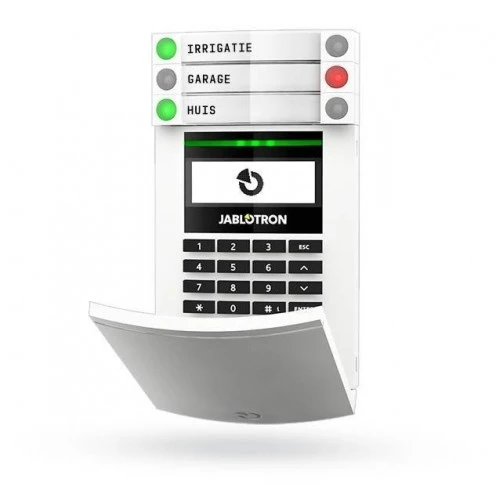 Panel de control inalámbrico Jablotron JA-154E con pantalla LCD, teclado y RFID