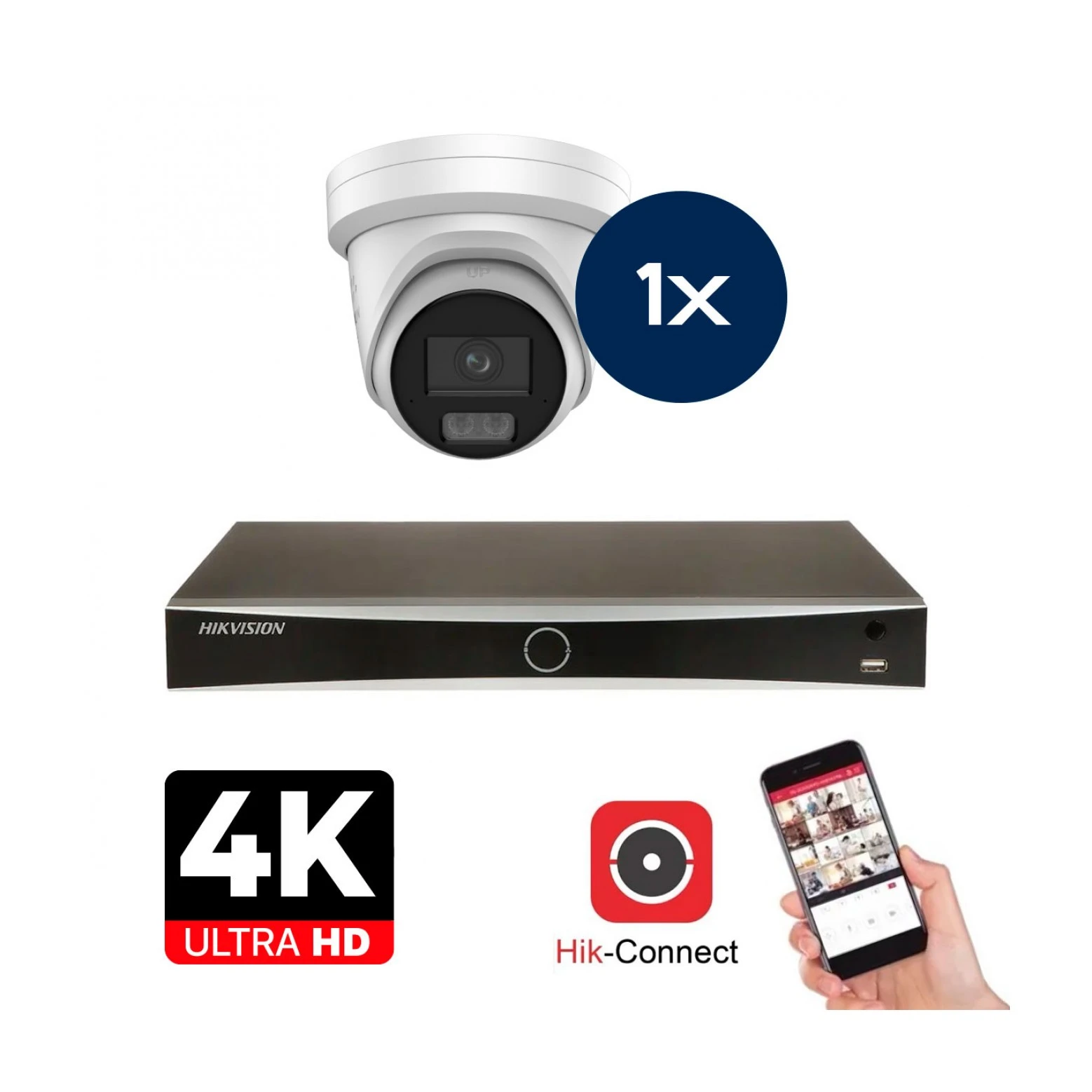 Conjunto de cámaras Hikvision - 1x Colorvu 3.0 - Torreta - 8MP (4K) - Audio en Microfoon - IP -   Blanco