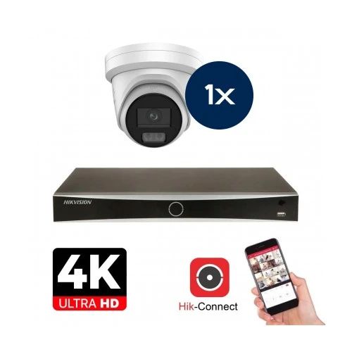 Conjunto de cámaras Hikvision - 1x Colorvu 3.0 - Torreta - 8MP (4K) - Audio en Microfoon - IP -   Blanco