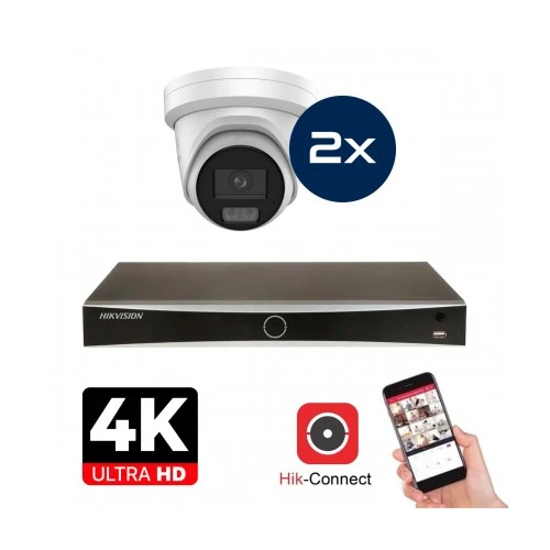 Conjunto de cámaras Hikvision - 2x Colorvu 3.0 - Torreta - 8MP (4K) - Audio y micrófono - IP - Blanco