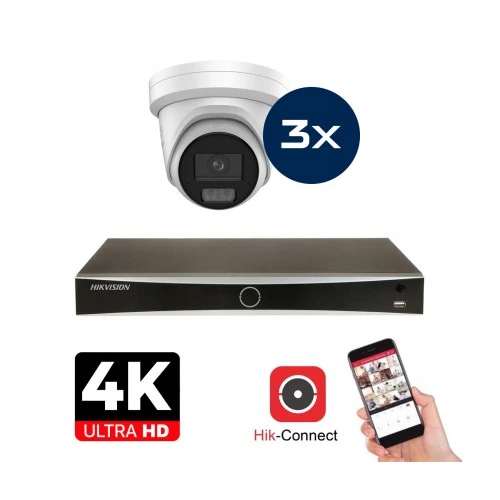 Conjunto de cámaras Hikvision - 3x Colorvu 3.0 - Torreta - 8MP (4K) - Audio en Microfoon - IP -  Blanco
